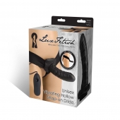 Чёрный полый страпон с вибрацией Unisex Vibrating Hollow Strap-On - 14 см. - Lux Fetish - купить с доставкой в Улан-Удэ