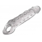 Прозразная закрытая насадка на пенис с поддержкой мошонки Clearly Ample Penis Enhancer - 22 см. - XR Brands - в Улан-Удэ купить с доставкой
