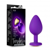 Фиолетовая анальная пробка Bling Plug Medium с золотистым стразом - 8,3 см. - Blush Novelties - купить с доставкой в Улан-Удэ