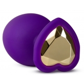Фиолетовая анальная пробка Bling Plug Large с золотистым стразом - 9,5 см. - Blush Novelties - купить с доставкой в Улан-Удэ