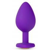 Фиолетовая анальная пробка Bling Plug Large с золотистым стразом - 9,5 см. - Blush Novelties - купить с доставкой в Улан-Удэ