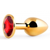 Золотистая анальная пробка с красным стразом - 7,2 см. - Anal Jewelry Plug - купить с доставкой в Улан-Удэ
