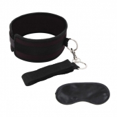 Черный ошейник с длинным поводком Collar and Leash Set - Lux Fetish - купить с доставкой в Улан-Удэ