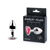 Серебристая анальная пробка с малиновым кристаллом-сердечком - 7 см. - Anal Jewelry Plug - купить с доставкой в Улан-Удэ