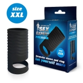 Черная открытая насадка на пенис с кольцом для мошонки XXL-size - 9,4 см. - Sex Expert - в Улан-Удэ купить с доставкой