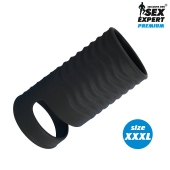 Черная открытая насадка на пенис с кольцом для мошонки XXXL-size - 9,9 см. - Sex Expert - в Улан-Удэ купить с доставкой