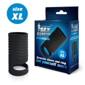 Черная открытая насадка на пенис с кольцом для мошонки XL-size - 8,9 см. - Sex Expert - в Улан-Удэ купить с доставкой