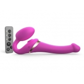 Ярко-розовый безремневой страпон Multi Orgasm Size S с клиторальной стимуляцией - Strap-on-me - купить с доставкой в Улан-Удэ