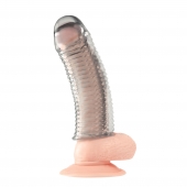 Текстурированная насадка на пенис Clear Textured Penis Enhancing Sleeve Extension - 16,5 см. - BlueLine - в Улан-Удэ купить с доставкой