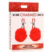 Красные зажимы на соски с помпонами Pom Pom - XR Brands - купить с доставкой в Улан-Удэ