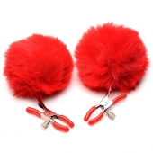 Красные зажимы на соски с помпонами Pom Pom - XR Brands - купить с доставкой в Улан-Удэ