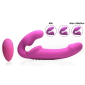 Розовый безремневой страпон с вибрацией и функцией расширения Inflatable Ergo-Fit Strapless Strap-On - XR Brands - купить с доставкой в Улан-Удэ