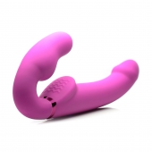 Розовый безремневой страпон с вибрацией и функцией расширения Inflatable Ergo-Fit Strapless Strap-On - XR Brands - купить с доставкой в Улан-Удэ