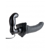 Черный страпон с вагинальной пробкой Deluxe Vibrating Penetrix Strap-On - 19 см. - Pipedream - купить с доставкой в Улан-Удэ