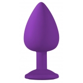 Большая фиолетовая анальная пробка Emotions Cutie Large с голубым кристаллом - 10 см. - Lola Games - купить с доставкой в Улан-Удэ