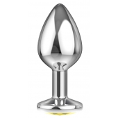Большая серебристая анальная пробка Diamond Yellow Sparkle Large с жёлтым кристаллом - 8 см. - Lola Games - купить с доставкой в Улан-Удэ