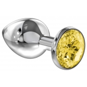 Большая серебристая анальная пробка Diamond Yellow Sparkle Large с жёлтым кристаллом - 8 см. - Lola Games - купить с доставкой в Улан-Удэ