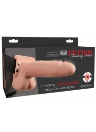 Телесный перезаряжаемый вибрострапон 7  Hollow Rechargeable Strap-on with Balls - 20,3 см. - Pipedream - купить с доставкой в Улан-Удэ