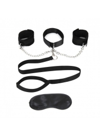 Чёрный ошейник с наручниками и поводком Collar Cuffs   Leash Set - Lux Fetish - купить с доставкой в Улан-Удэ