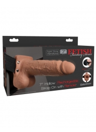 Кофейный перезаряжаемый вибрострапон 7  Hollow Rechargeable Strap-on with Balls - 20,3 см. - Pipedream - купить с доставкой в Улан-Удэ