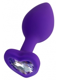 Фиолетовая анальная втулка Diamond Heart с прозрачным кристаллом - 7 см. - ToyFa - купить с доставкой в Улан-Удэ