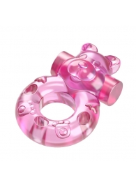 Розовое эрекционное виброкольцо на пенис Pink Bear - Baile - в Улан-Удэ купить с доставкой