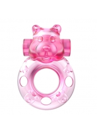 Розовое эрекционное виброкольцо на пенис Pink Bear - Baile - в Улан-Удэ купить с доставкой