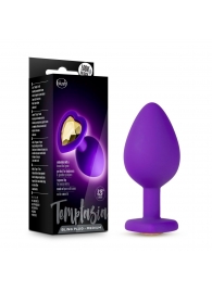 Фиолетовая анальная пробка Bling Plug Medium с золотистым стразом - 8,3 см. - Blush Novelties - купить с доставкой в Улан-Удэ