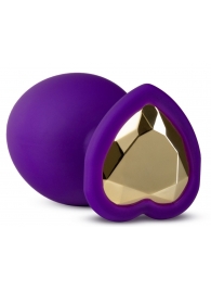 Фиолетовая анальная пробка Bling Plug Large с золотистым стразом - 9,5 см. - Blush Novelties - купить с доставкой в Улан-Удэ