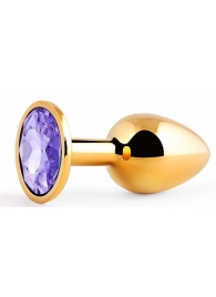 Золотистая анальная пробка с фиолетовым стразом - 7,2 см. - Anal Jewelry Plug - купить с доставкой в Улан-Удэ