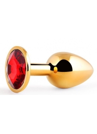Золотистая анальная пробка с красным стразом - 7,2 см. - Anal Jewelry Plug - купить с доставкой в Улан-Удэ