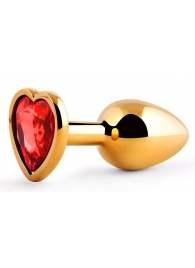 Золотистая анальная пробка с красным стразом-сердечком - 7 см. - Anal Jewelry Plug - купить с доставкой в Улан-Удэ