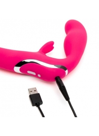 Ярко-розовый безремневой страпон Rechargeable Vibrating Strapless Strap-On - Happy Rabbit - купить с доставкой в Улан-Удэ