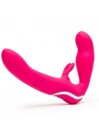 Ярко-розовый безремневой страпон Rechargeable Vibrating Strapless Strap-On - Happy Rabbit - купить с доставкой в Улан-Удэ