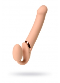 Телесный безремневой вибрострапон Vibrating Bendable Strap-On L - Strap-on-me - купить с доставкой в Улан-Удэ
