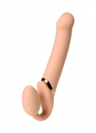 Телесный безремневой вибрострапон Vibrating Bendable Strap-On L - Strap-on-me - купить с доставкой в Улан-Удэ