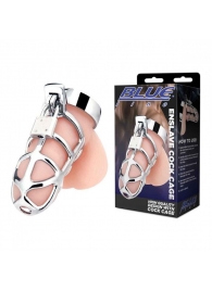 Серебристая металлическая клетка для члена с замком Enslave Cock Cage - BlueLine - купить с доставкой в Улан-Удэ