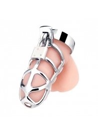 Серебристая металлическая клетка для члена с замком Enslave Cock Cage - BlueLine - купить с доставкой в Улан-Удэ