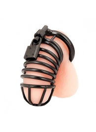 Черная металлическая клетка с замком Deluxe Chastity Cage - BlueLine - купить с доставкой в Улан-Удэ
