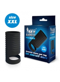 Черная открытая насадка на пенис с кольцом для мошонки XXL-size - 9,4 см. - Sex Expert - в Улан-Удэ купить с доставкой