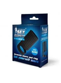 Черная открытая насадка на пенис с кольцом для мошонки XXXL-size - 9,9 см. - Sex Expert - в Улан-Удэ купить с доставкой