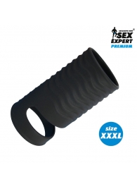 Черная открытая насадка на пенис с кольцом для мошонки XXXL-size - 9,9 см. - Sex Expert - в Улан-Удэ купить с доставкой