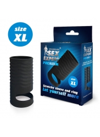 Черная открытая насадка на пенис с кольцом для мошонки XL-size - 8,9 см. - Sex Expert - в Улан-Удэ купить с доставкой