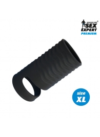 Черная открытая насадка на пенис с кольцом для мошонки XL-size - 8,9 см. - Sex Expert - в Улан-Удэ купить с доставкой