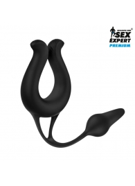 Черная вибронасадка Sex Expert с анальной втулкой - Sex Expert - в Улан-Удэ купить с доставкой