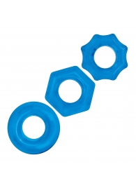 Комплект из трех голубых колец для эрекции 3-Pack Nuts   Bolts Stretch Cock Ring Set - BlueLine - в Улан-Удэ купить с доставкой