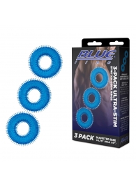 Комплект из трех голубых колец для эрекции 3-Pack Ultra-Stim Stretch Cock Rings - BlueLine - в Улан-Удэ купить с доставкой