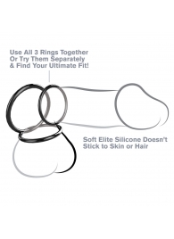 Набор из трех черных эрекционных колец Silicone 3-Ring Stamina Set - Pipedream - в Улан-Удэ купить с доставкой