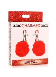 Красные зажимы на соски с помпонами Pom Pom - XR Brands - купить с доставкой в Улан-Удэ
