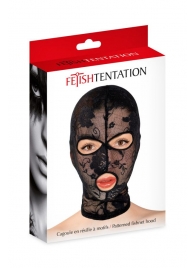 Черная кружевная маска на голову с отверстиями для глаз и рта - Fetish Tentation - купить с доставкой в Улан-Удэ